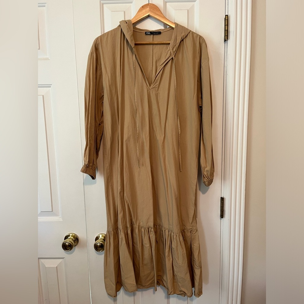 Zara Small Tan Hooded Poplin Dress